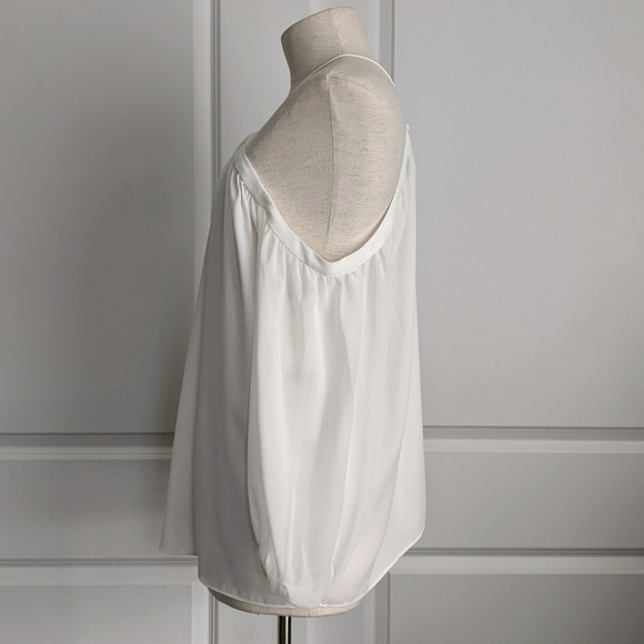 1. State Blouse High Neck Chiffon Sheer Blouson Sleeves Off Shoulder White M NWT - Picture 11 of 14
